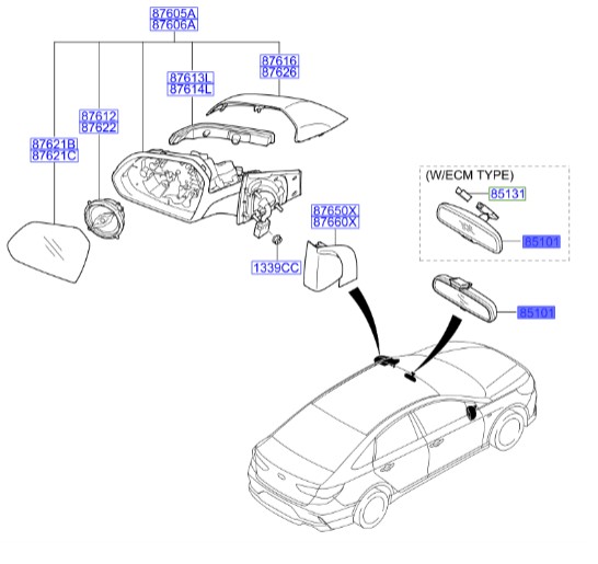 آینه داخل سوناتا  85101A4000 