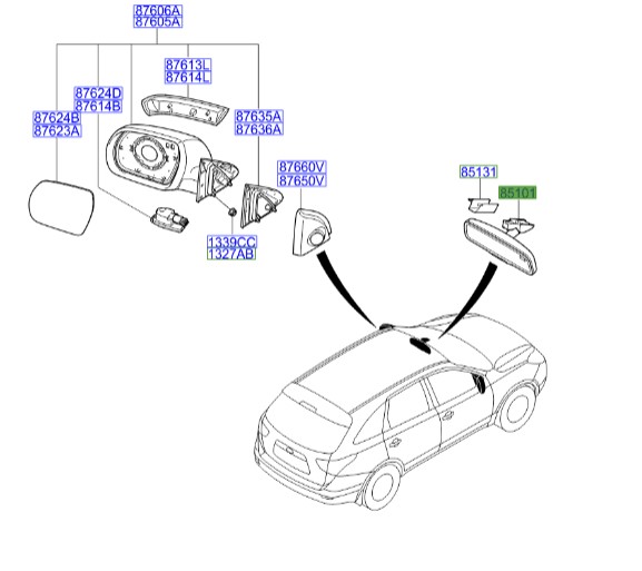 آینه داخل Hyundai/KIA Genuine Parts – MOBIS   IX55 851011D000 