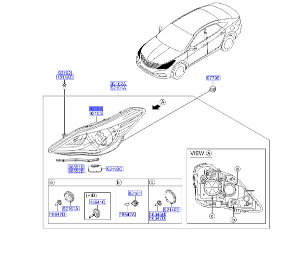 چراغ جلو راست گرنجور هیوندای آزرا  Hyundai/KIA Genuine Parts – MOBIS  921043V080