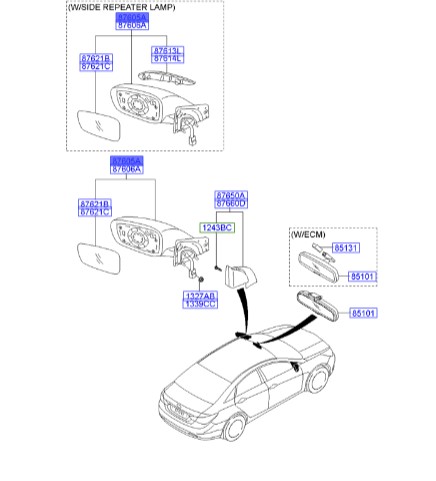 آینه چپ سوناتا_Hyundai/KIA Genuine Parts – MOBIS   YF  876103S170 