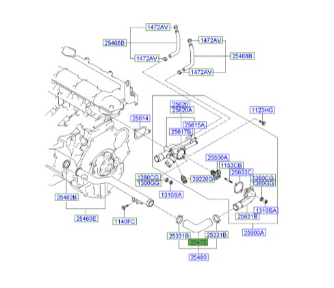 شلنگ ورودی آب موتور النترا  Hyundai/KIA Genuine Parts – MOBIS     2547223100