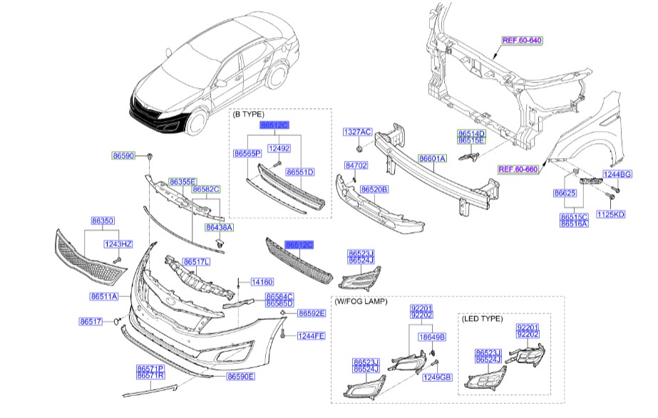 شبکه داخل سپر جلو اپتیما 2011 | Hyundai/KIA Genuine Parts – MOBIS | اپتیما TF مدل 2011 تا 2015