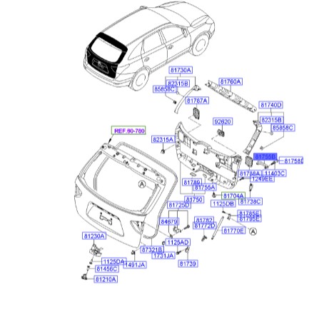 دستگیره درب صندوق عقب سانتافه   Hyundai/KIA Genuine Parts – MOBIS   817563E001OR