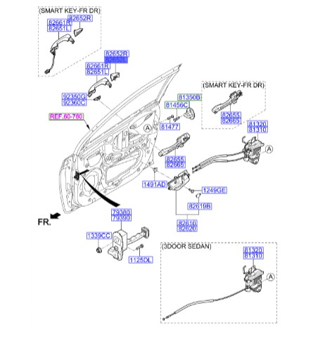 شاسی دستگیره درب جلو چپ Hyundai/KIA Genuine Parts – MOBIS   i20  82652C8050