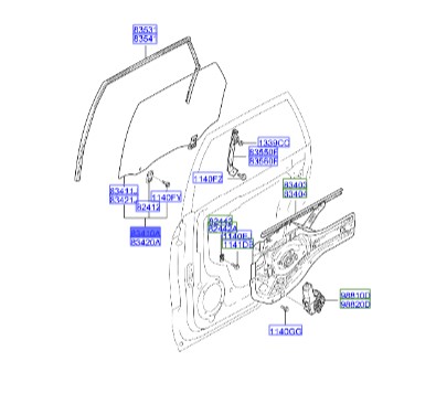 شیشه درب عقب چپ توسان  Hyundai/KIA Genuine Parts – MOBIS  834102E035