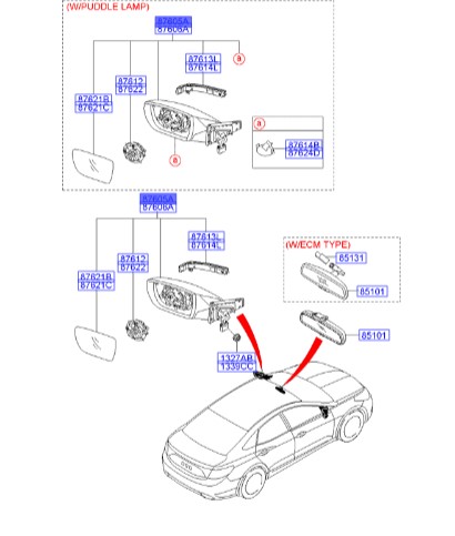 آینه چپ هیوندای آزرا  Hyundai/KIA Genuine Parts – MOBIS     876103V110