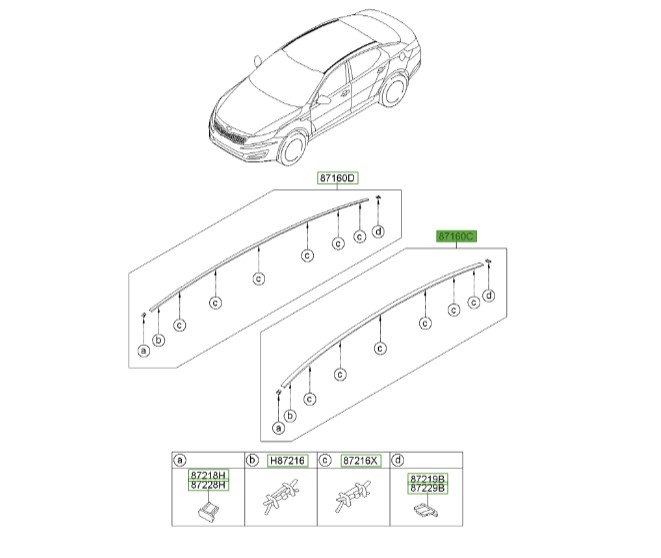 زه روی سقف چپ اپتیما | Hyundai/KIA Genuine Parts – MOBIS | اپتیما TF مدل 2011 تا 2015