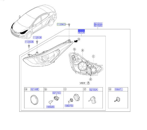 چراغ جلو چپ النترا  Hyundai/KIA Genuine Parts – MOBIS  921033X520