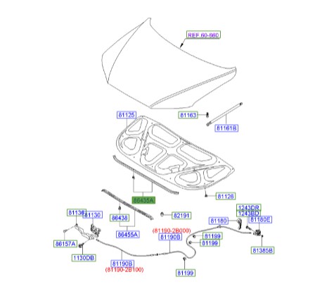 نوار جلو ابر کاپوت سانتافه  Hyundai/KIA Genuine Parts – MOBIS  864352B000