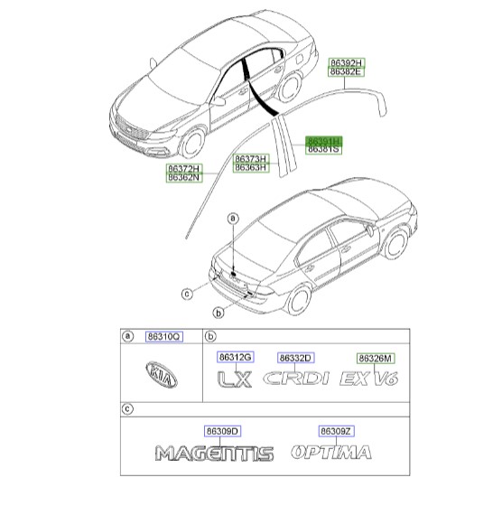 نوارمشکی بغل درب عقب راست اپتیما | Hyundai/KIA Genuine Parts – MOBIS | اپتیما MG مدل 2009 و 2010