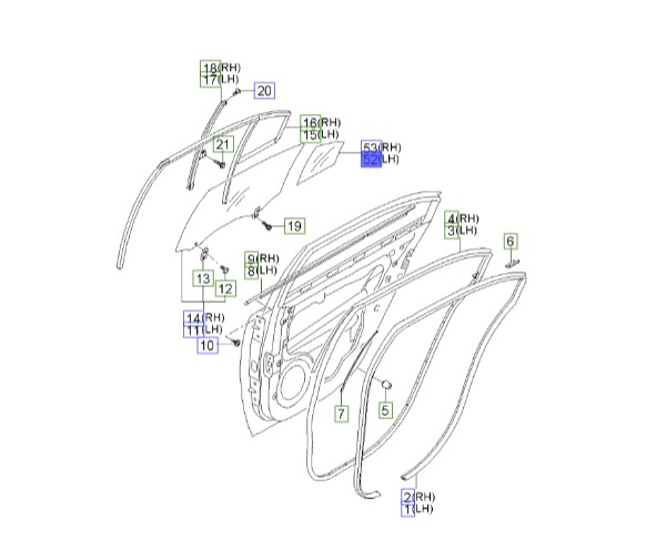 شیشه ثابت درب عقب چپ اپتیما | Hyundai/KIA Genuine Parts – MOBIS | اپتیما MG مدل 2009 و 2010