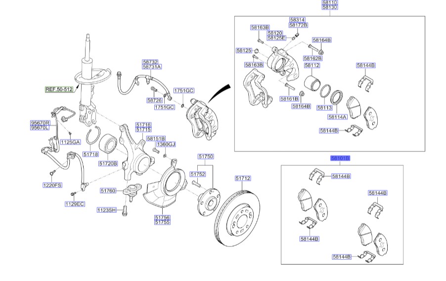 لنت ترمز جلو کارنز Hyundai/KIA Genuine Parts – MOBIS    581011DA00 