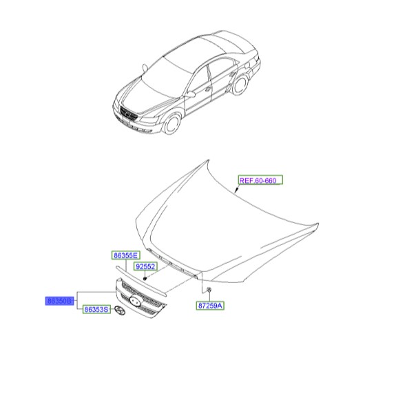 جلو پنجره سوناتا  Hyundai/KIA Genuine Parts – MOBIS    863503K010 