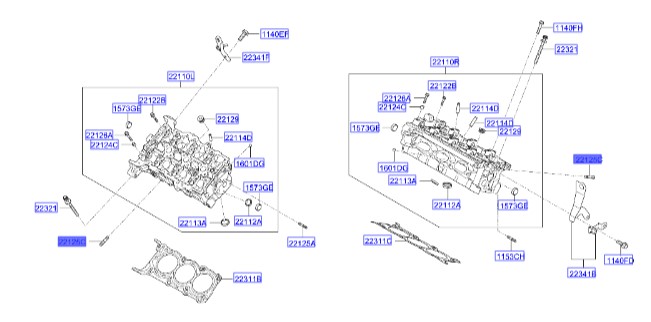 پیچ سرسیلندر دو سر دندونه آزرا  Hyundai/KIA Genuine Parts – MOBIS  221253C200