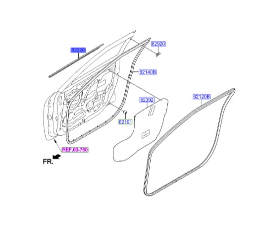 زه آبگیر درب جلو راست ولستر  Hyundai/KIA Genuine Parts – MOBIS    822202V000