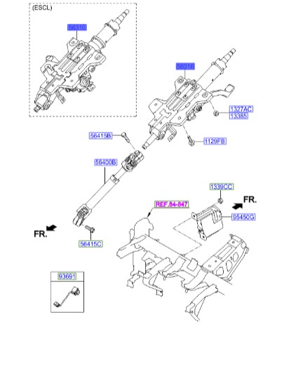 تلسکوپی فرمان آزرا  Hyundai/KIA Genuine Parts – MOBIS   563103V110