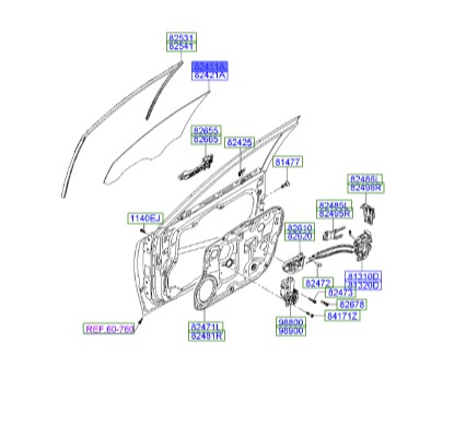 شیشه درب جلو چپ سولار آزرا  Hyundai/KIA Genuine Parts – MOBIS   824113L010 