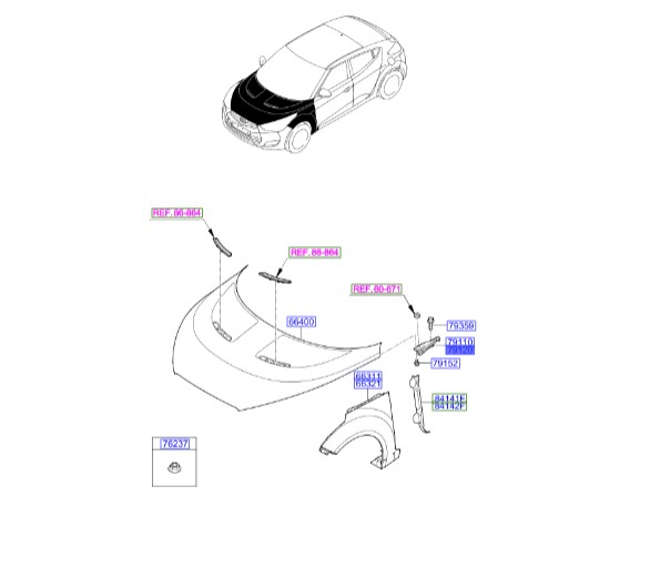 لولا کاپوت راست هیوندای ولستر  Hyundai/KIA Genuine Parts – MOBIS    791202V000