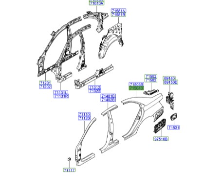 گلگیر عقب راست هیوندای سوناتا   Hyundai/KIA Genuine Parts – MOBIS     715043KB00