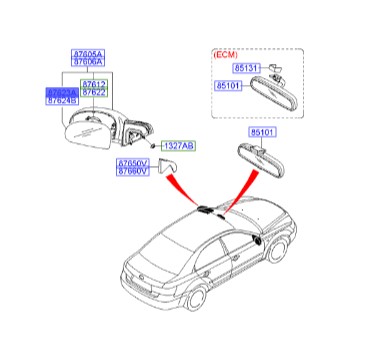 شیشه آینه چپ سوناتا  Hyundai/KIA Genuine Parts – MOBIS   876113K600 