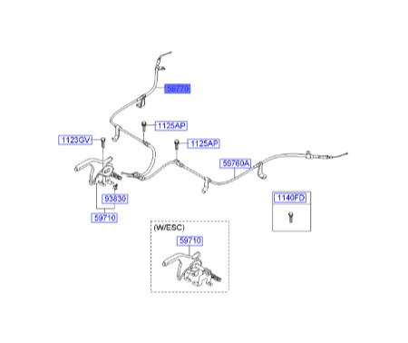 سیم ترمز دستی راست I20   597701J300