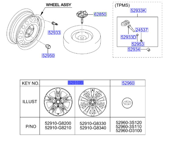 رینگ چرخ آزرا  Hyundai/KIA Genuine Parts – MOBIS   52910G8340