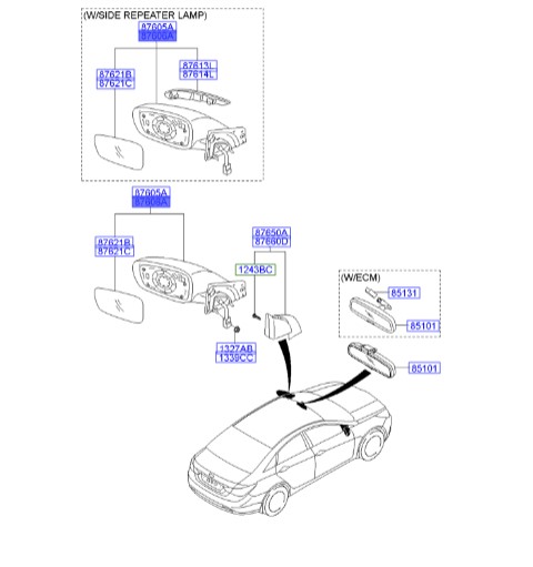 آینه راست هیوندای سوناتا   876203S680